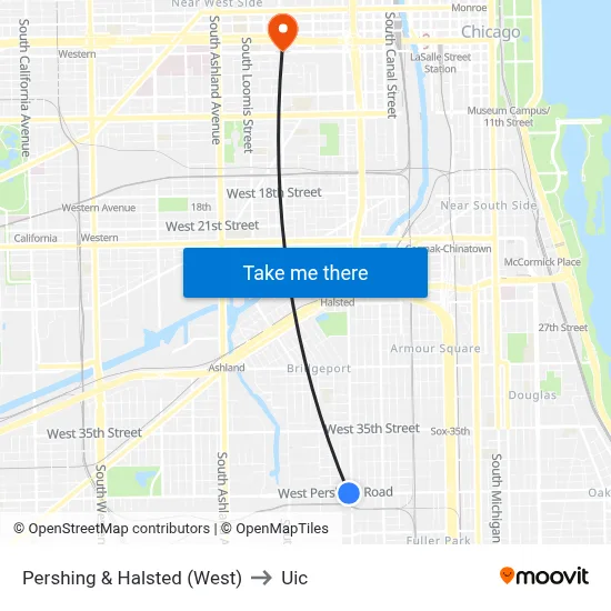 Pershing & Halsted (West) to Uic map