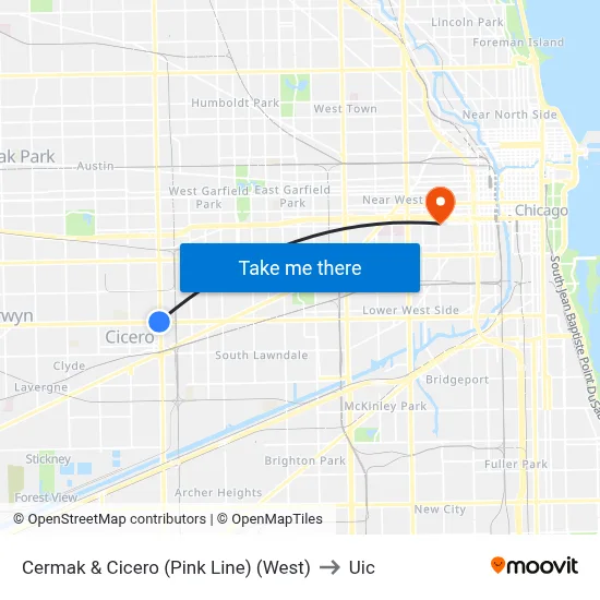 Cermak & Cicero (Pink Line) (West) to Uic map