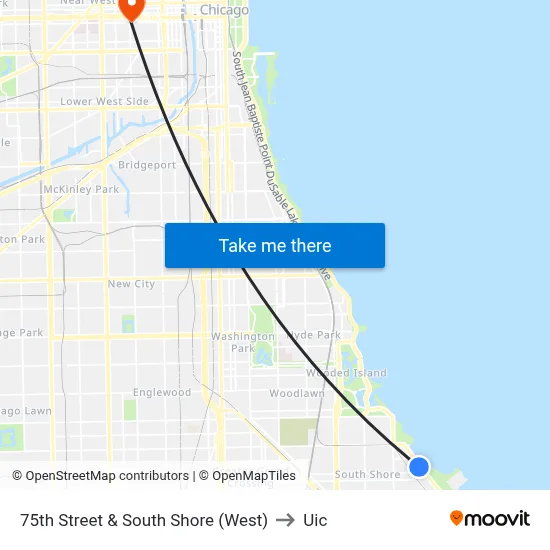 75th Street & South Shore (West) to Uic map