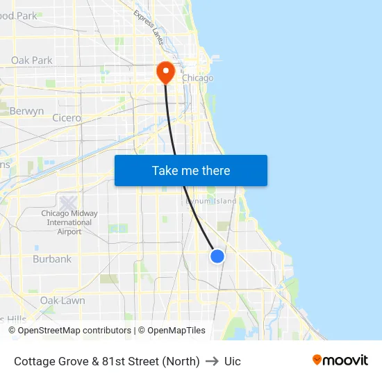 Cottage Grove & 81st Street (North) to Uic map