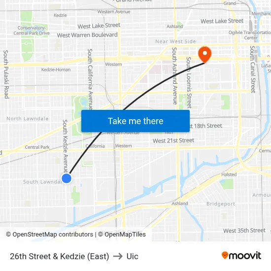 26th Street & Kedzie (East) to Uic map