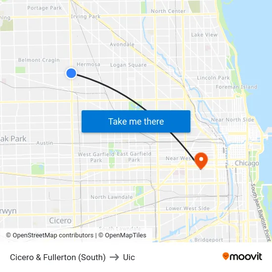 Cicero & Fullerton (South) to Uic map