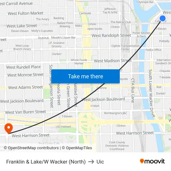 Franklin & Lake/W Wacker (North) to Uic map
