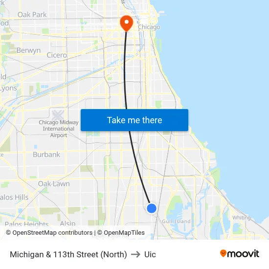 Michigan & 113th Street (North) to Uic map