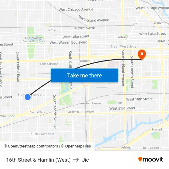 16th Street & Hamlin (West) to Uic map