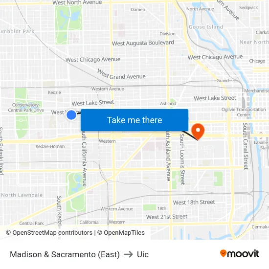 Madison & Sacramento (East) to Uic map