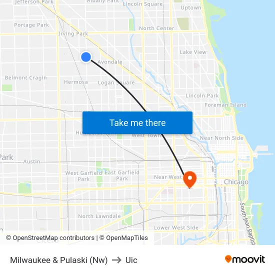 Milwaukee & Pulaski (Nw) to Uic map
