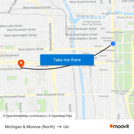 Michigan & Monroe (North) to Uic map
