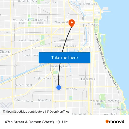 47th Street & Damen (West) to Uic map