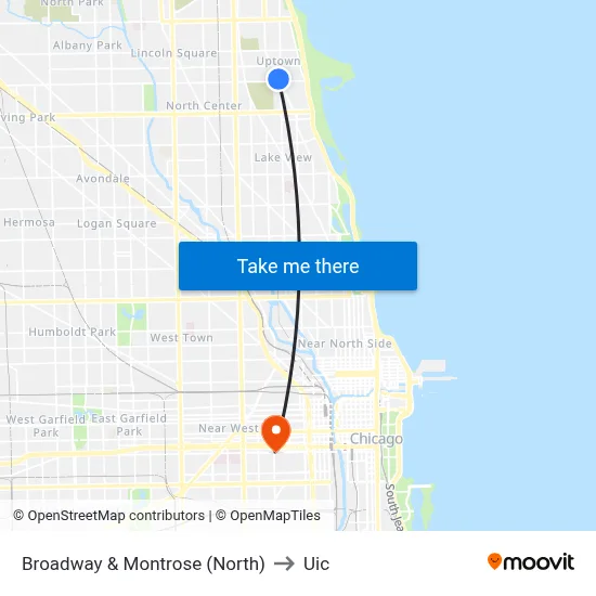 Broadway & Montrose (North) to Uic map