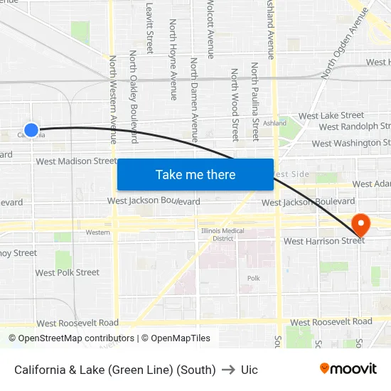California & Lake (Green Line) (South) to Uic map