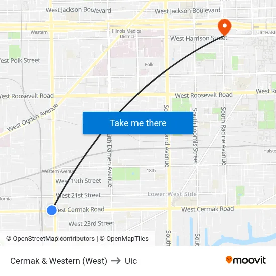Cermak & Western (West) to Uic map