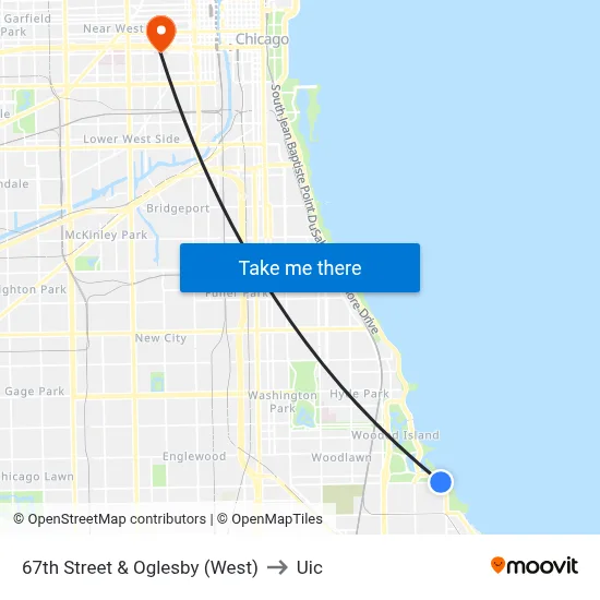 67th Street & Oglesby (West) to Uic map