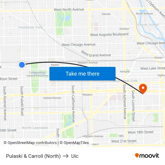 Pulaski & Carroll (North) to Uic map