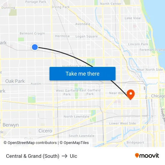 Central & Grand (South) to Uic map