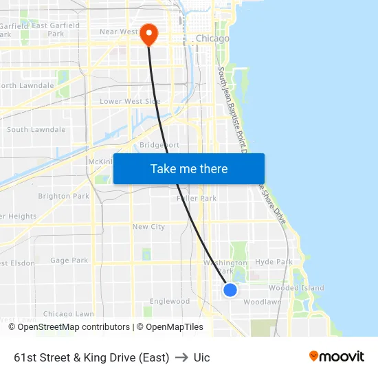 61st Street & King Drive (East) to Uic map