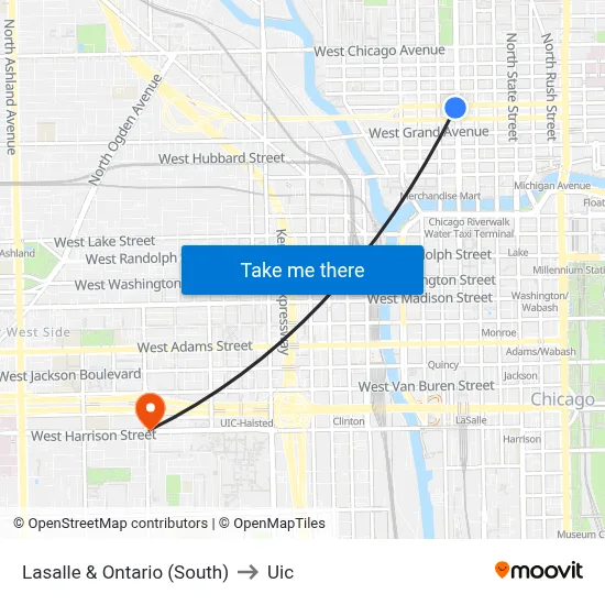 Lasalle & Ontario (South) to Uic map