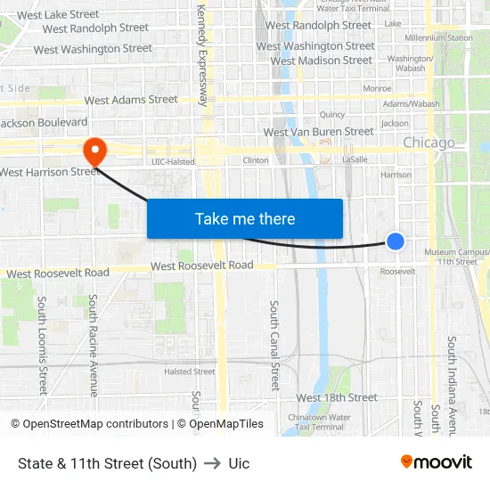 State & 11th Street (South) to Uic map