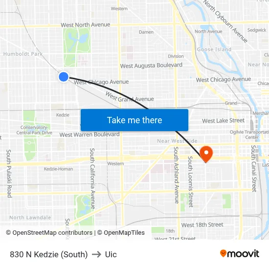 830 N Kedzie (South) to Uic map