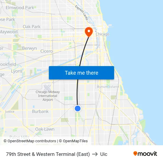 79th Street & Western Terminal (East) to Uic map