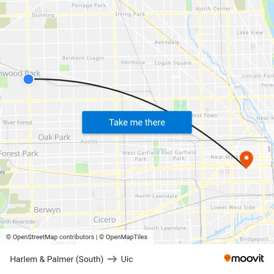 Harlem & Palmer (South) to Uic map