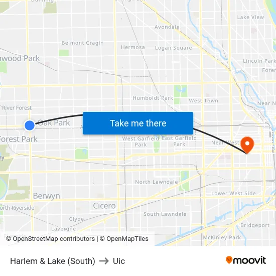 Harlem & Lake (South) to Uic map