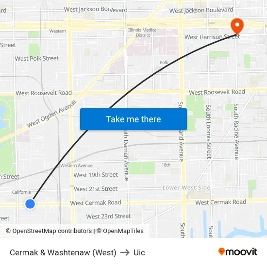Cermak & Washtenaw (West) to Uic map