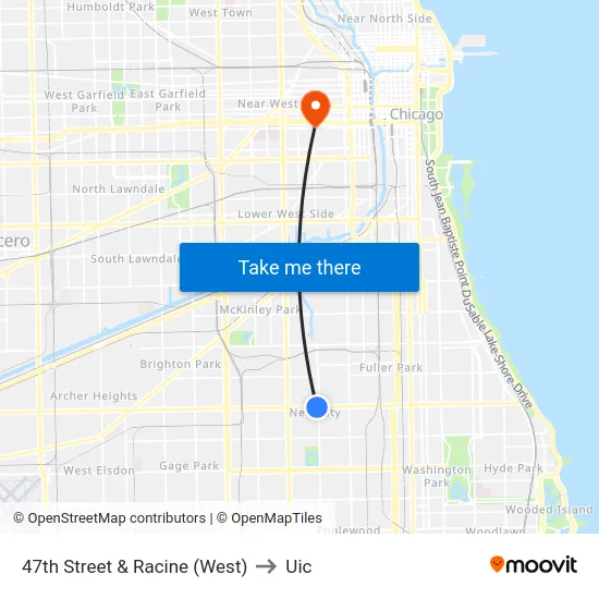 47th Street & Racine (West) to Uic map