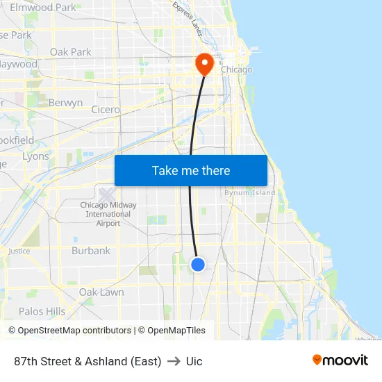 87th Street & Ashland (East) to Uic map