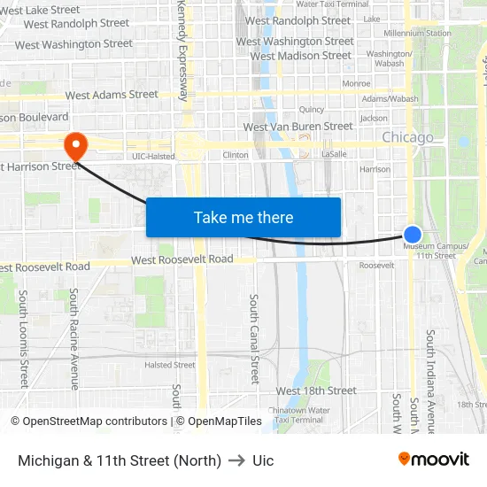 Michigan & 11th Street (North) to Uic map