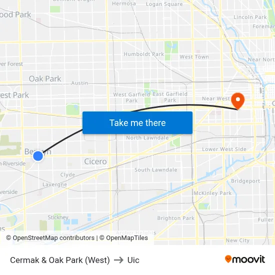 Cermak & Oak Park (West) to Uic map