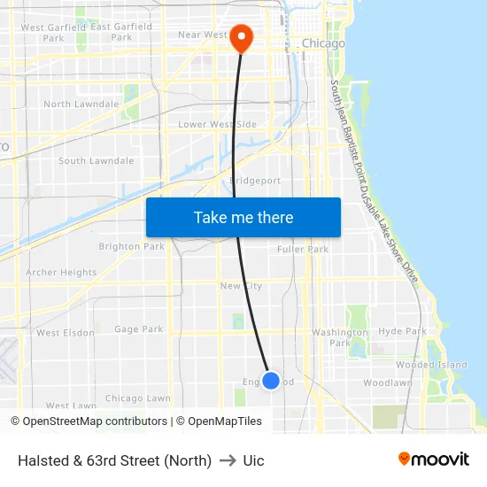 Halsted & 63rd Street (North) to Uic map