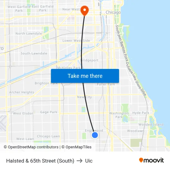 Halsted & 65th Street (South) to Uic map