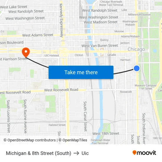 Michigan & 8th Street (South) to Uic map