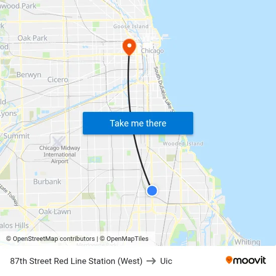 87th Street Red Line Station (West) to Uic map