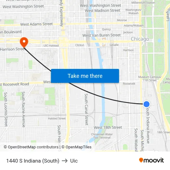 1440 S Indiana (South) to Uic map