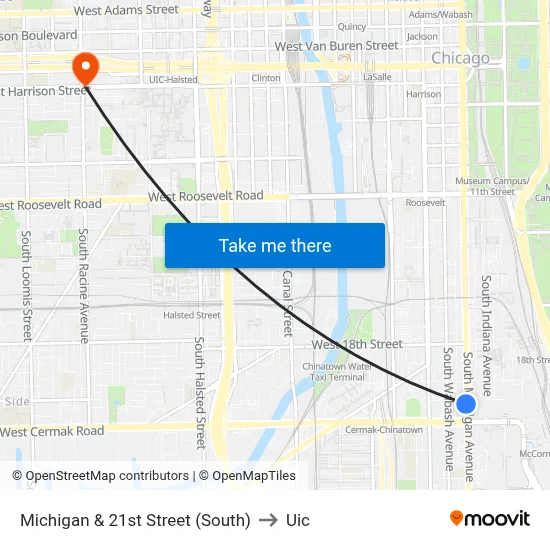 Michigan & 21st Street (South) to Uic map