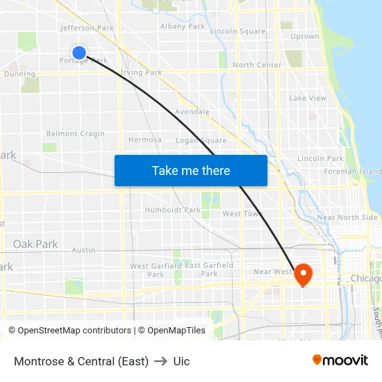 Montrose & Central (East) to Uic map