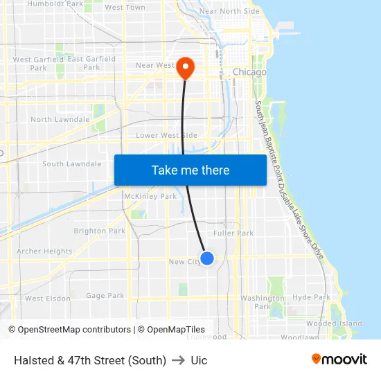 Halsted & 47th Street (South) to Uic map