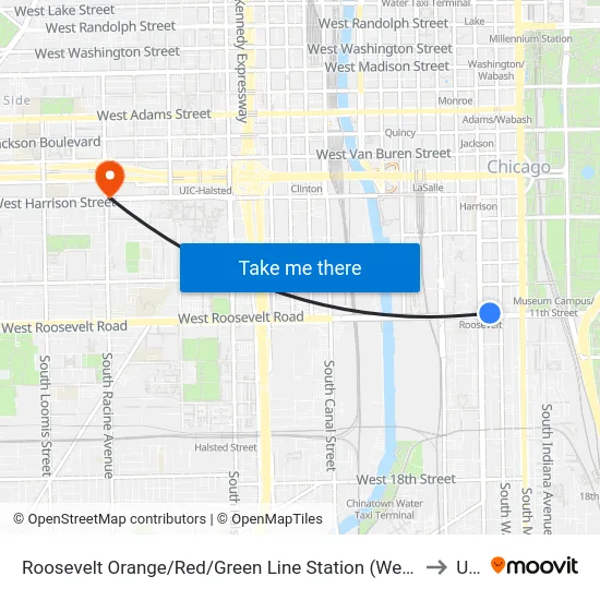 Roosevelt Orange/Red/Green Line Station (West) to Uic map
