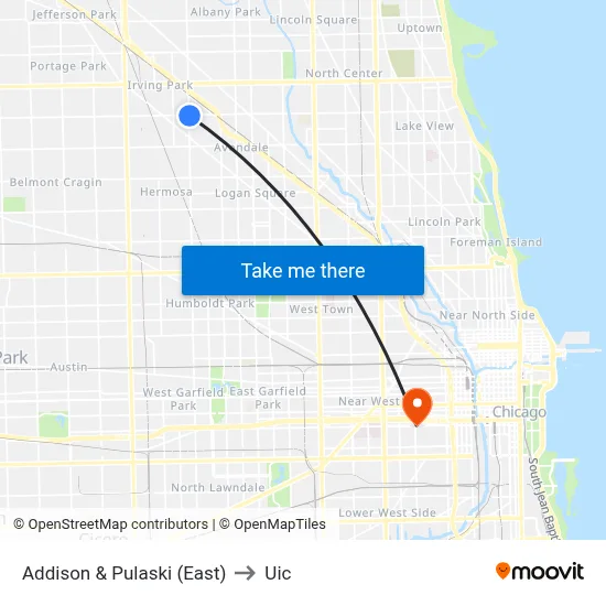 Addison & Pulaski (East) to Uic map