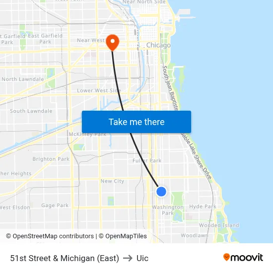 51st Street & Michigan (East) to Uic map