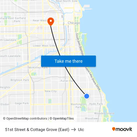 51st Street & Cottage Grove (East) to Uic map