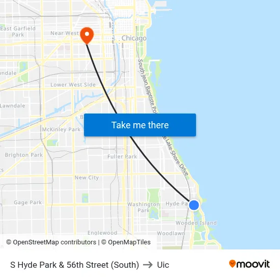 S Hyde Park & 56th Street (South) to Uic map