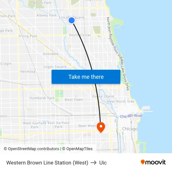 Western Brown Line Station (West) to Uic map