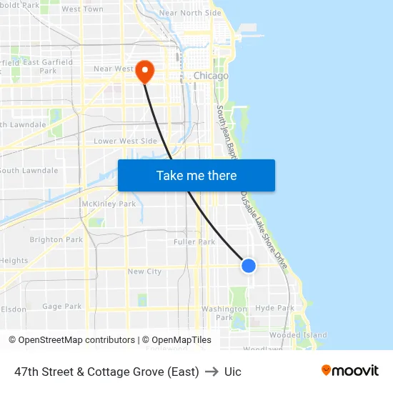 47th Street & Cottage Grove (East) to Uic map