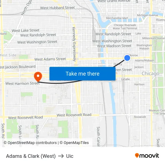 Adams & Clark (West) to Uic map