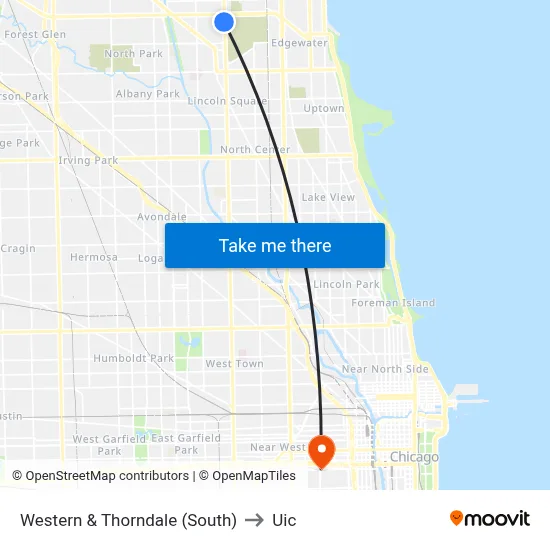 Western & Thorndale (South) to Uic map
