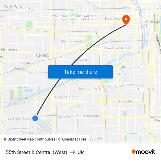 55th Street & Central (West) to Uic map