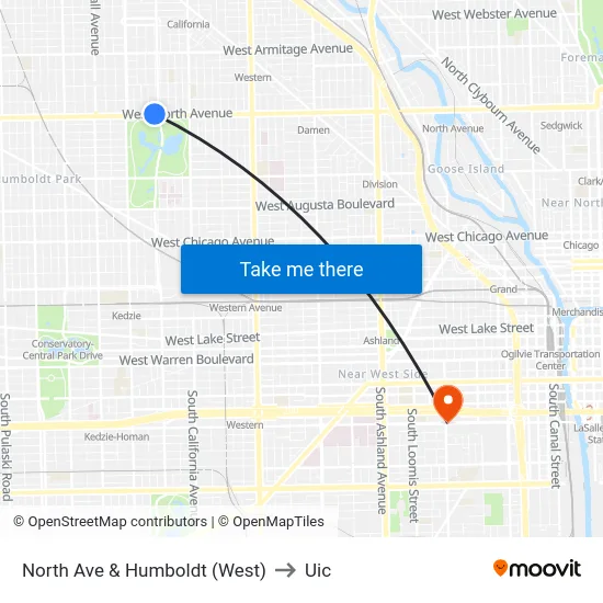 North Ave & Humboldt (West) to Uic map